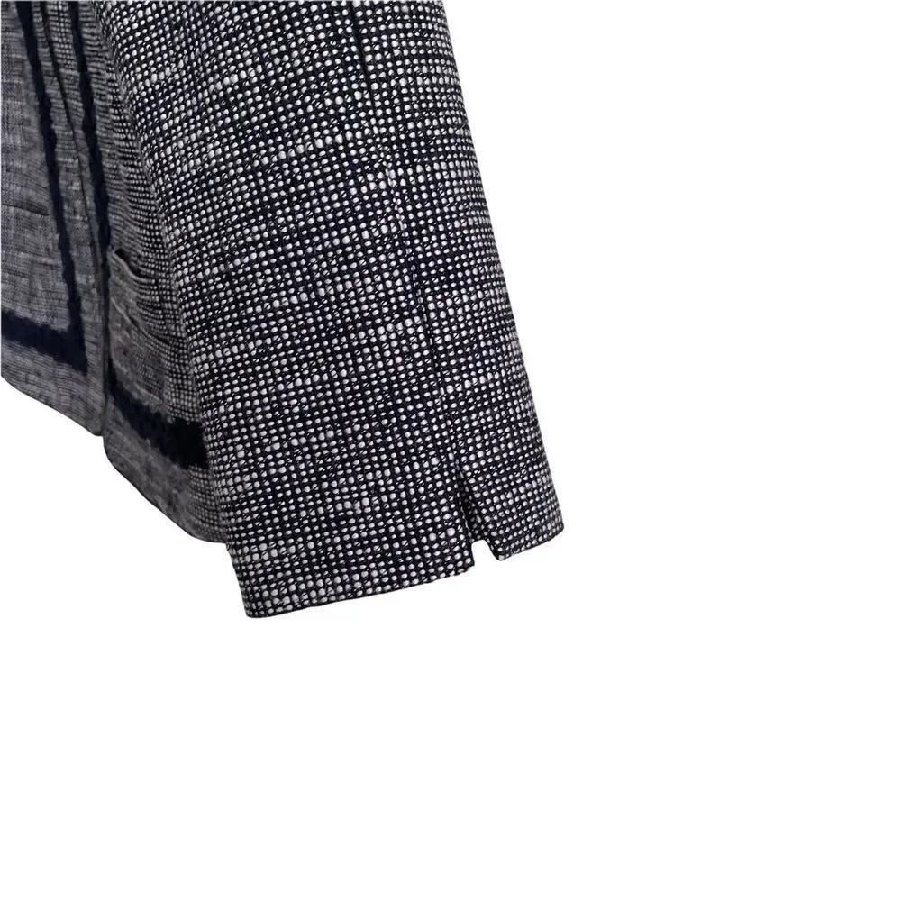 J. CREW Navy Blue Tweed Cropped Collarless Zip Front Blazer Jacket 0